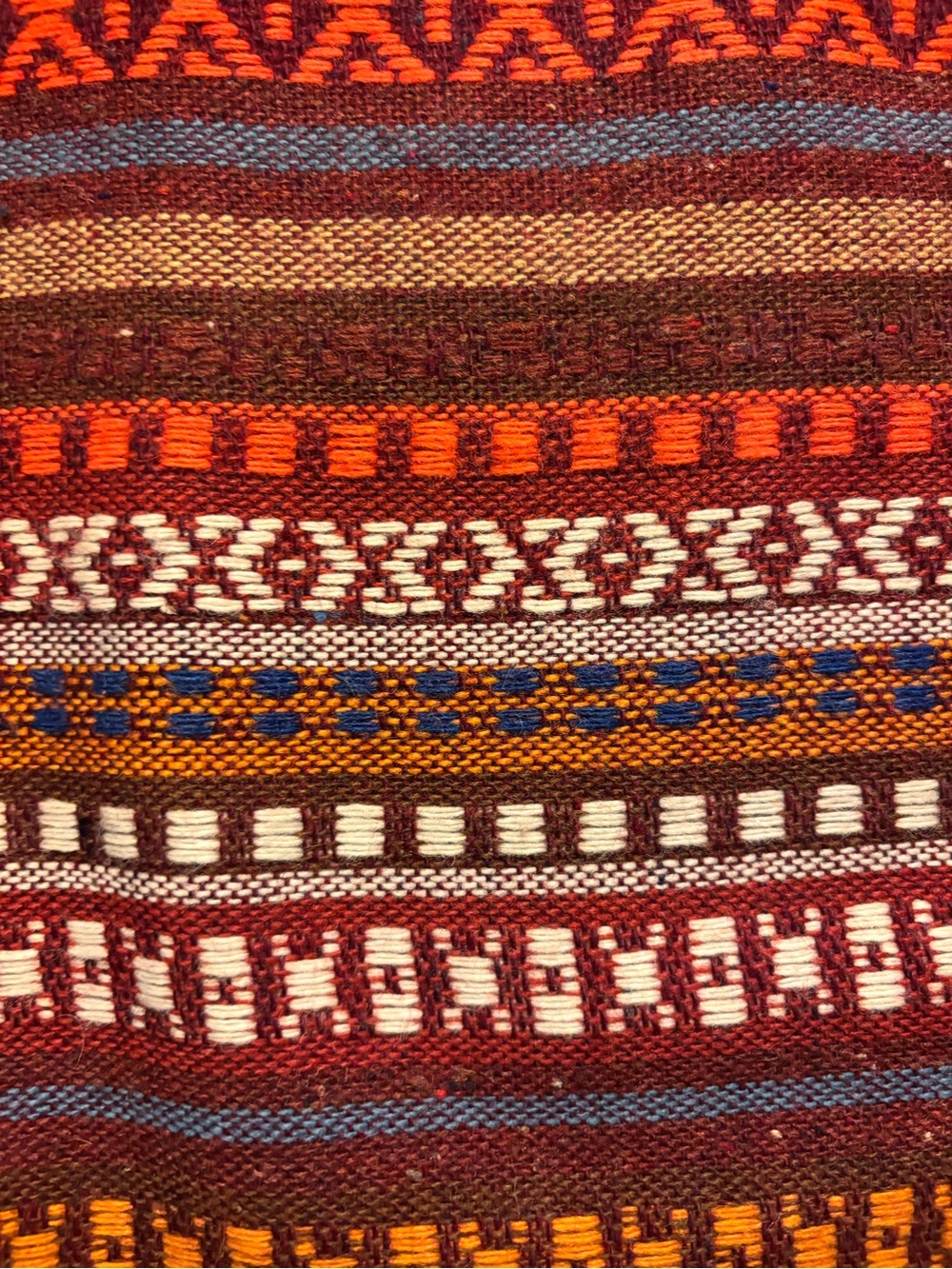 Handwoven kilim Stripe fabric Red, Orange, Blue